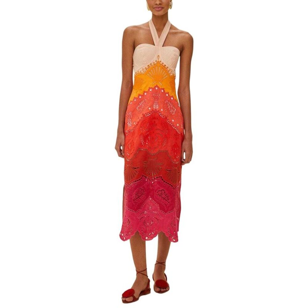 Farm Rio Womens Summer Gradient Richelieu Midi Dress - Picture 1 of 4